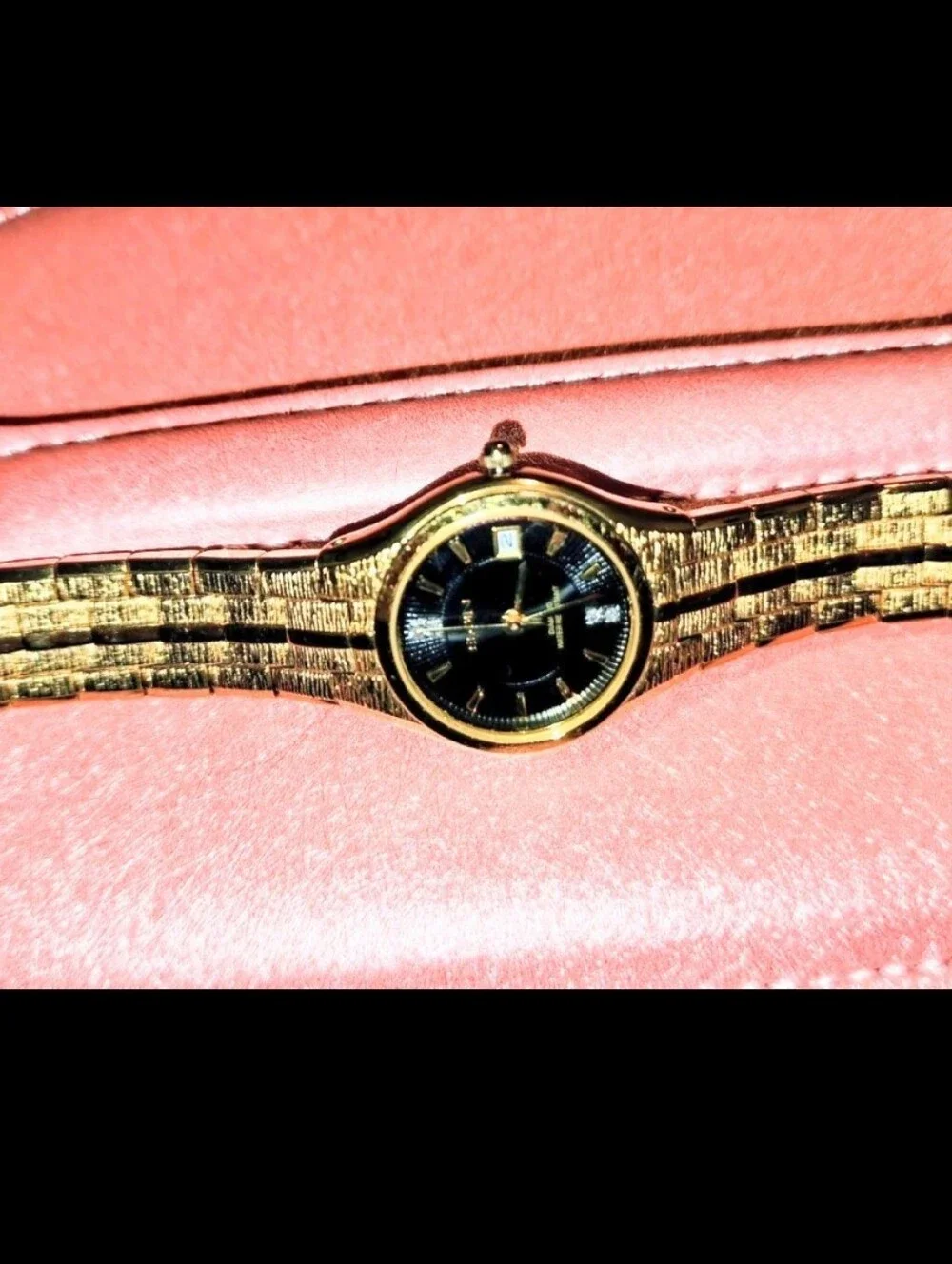 Elgin Gold-Tone Women's Dress Watch with Black Dial